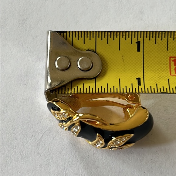 Joan Rivers Crystal Black Enamel with Gold Color Accent Earrings - Picture 4 of 5